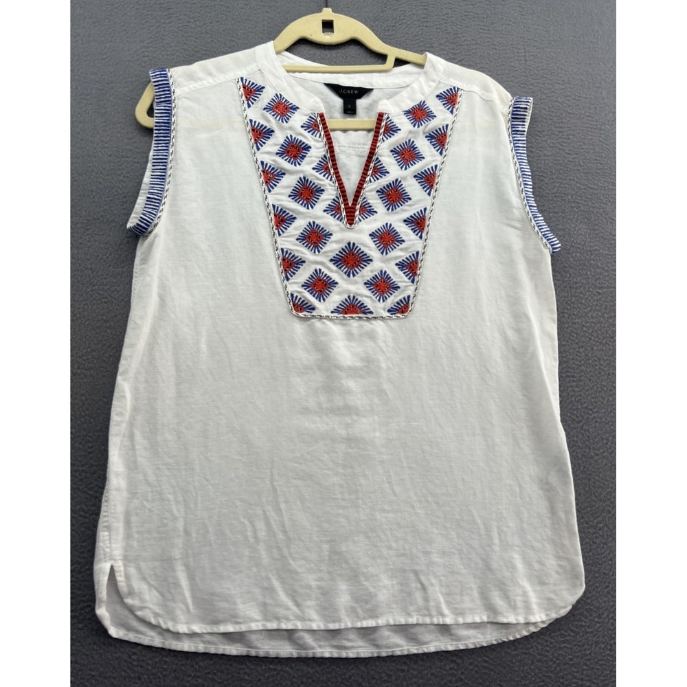 J.Crew Tunic Blouse Womens 2 Embroidered Linen Sleeveless Top